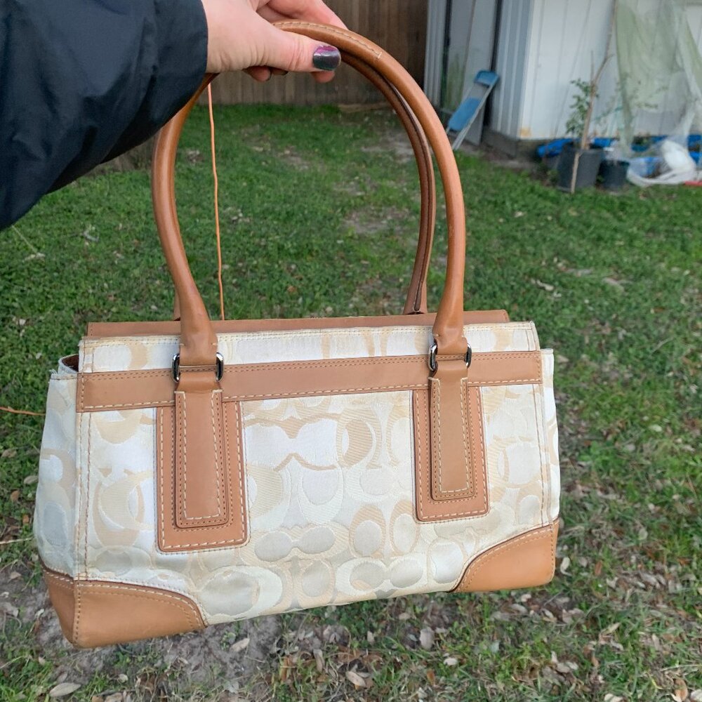 Coach Hampton Vintage Optic Signature Jacquard Cream Leather L0773-11818 Handbag - Picture 6 of 16